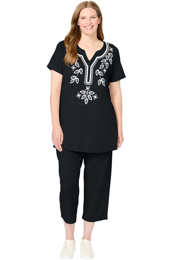 Plus Size Printed Tunic And Capri Set