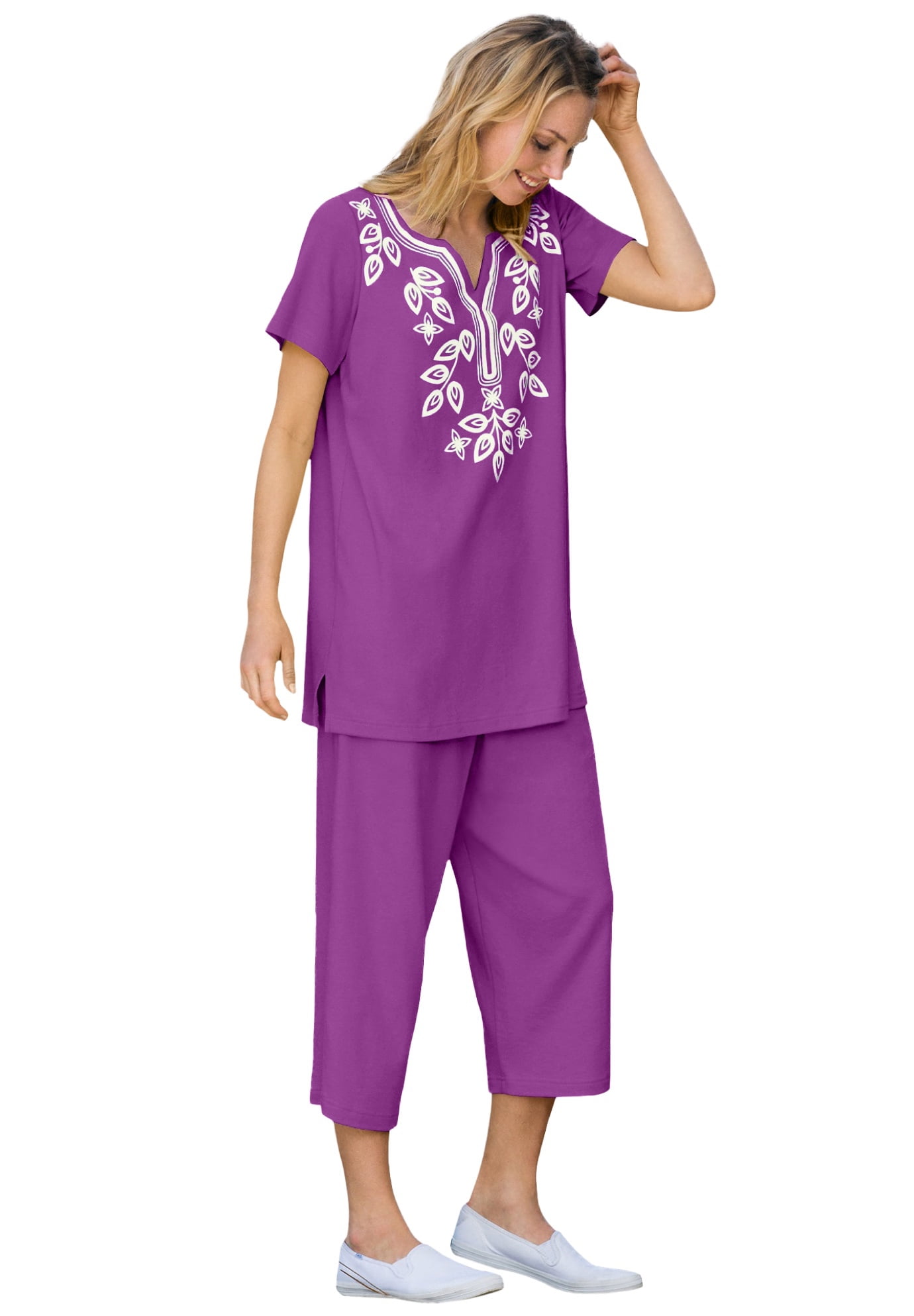 Woman Within Plus Size Printed Tunic And Capri Set