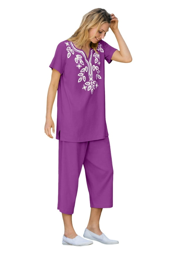 Plus Size Printed Tunic And Capri Set