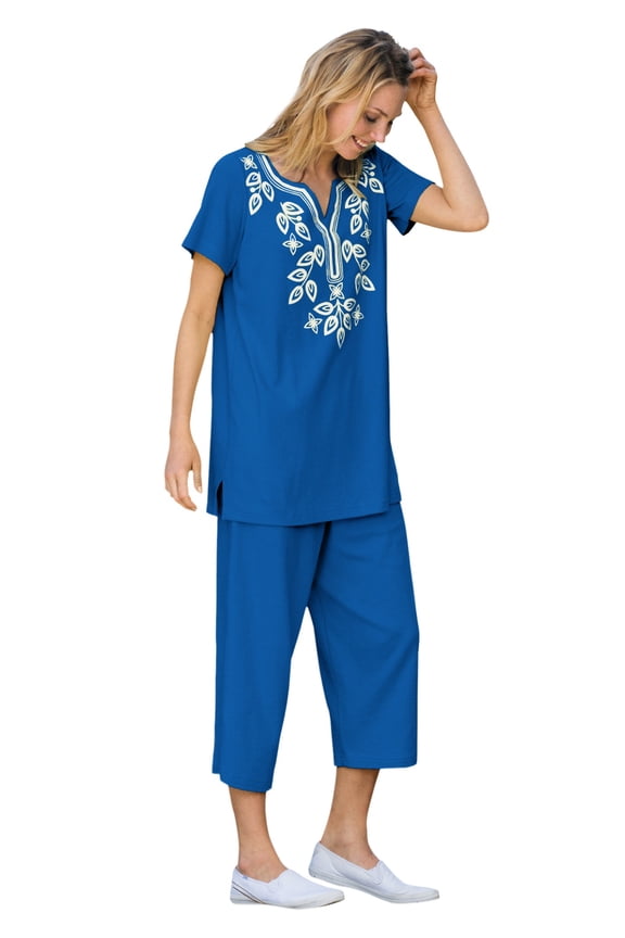 Plus Size Printed Tunic And Capri Set