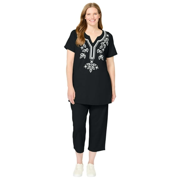 Woman Within Plus Size Printed Tunic And Capri Set