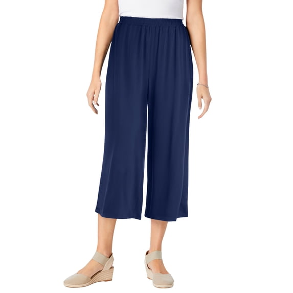 Woman Within Plus Size Pull-On Elastic Waist Soft Capri