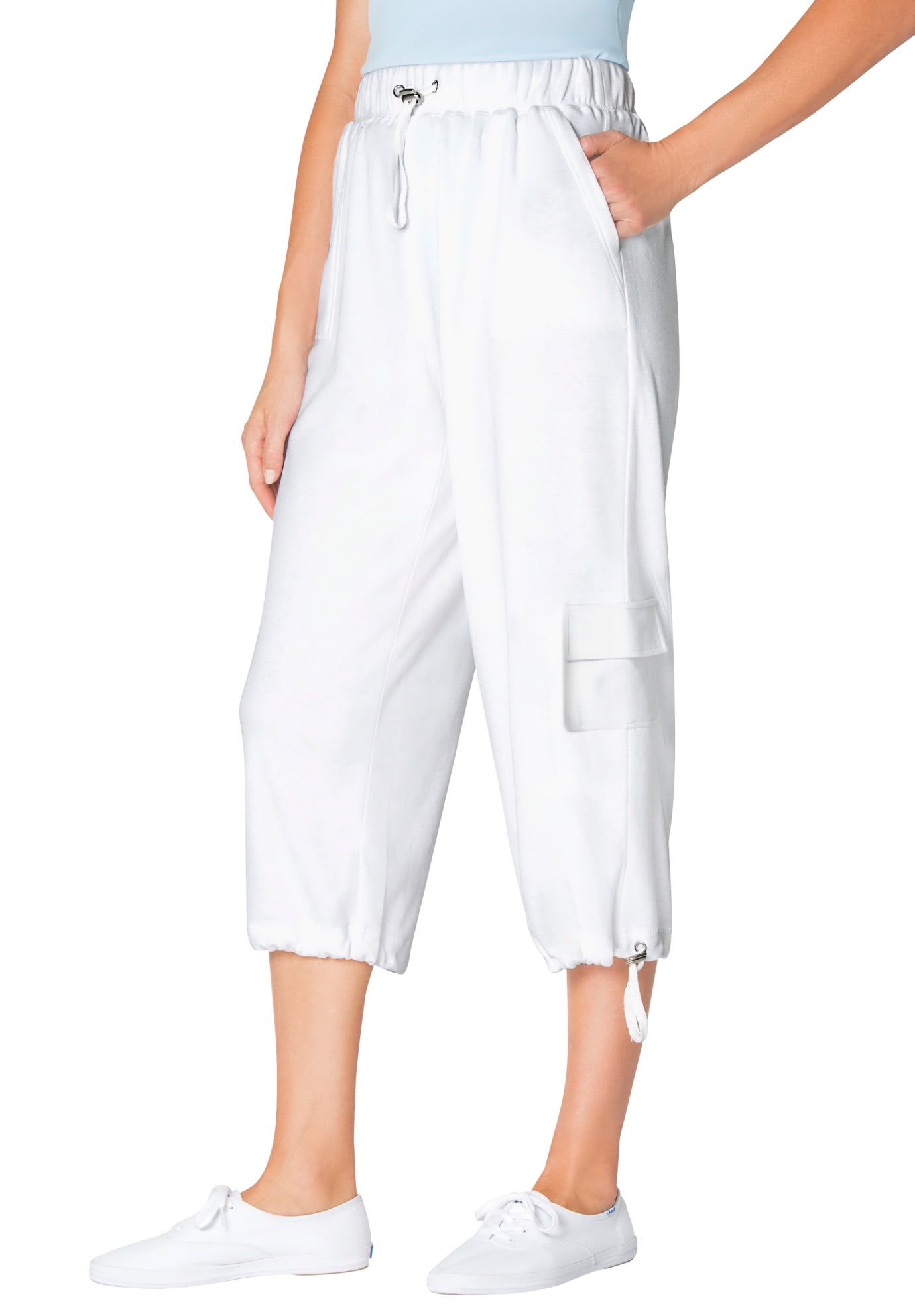 Woman Within Women s Plus Size Pull On Knit Cargo Capri Walmart
