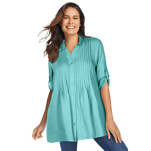 Woman Within Plus Size Rayon Pintucked Effortless Tunic Blouse