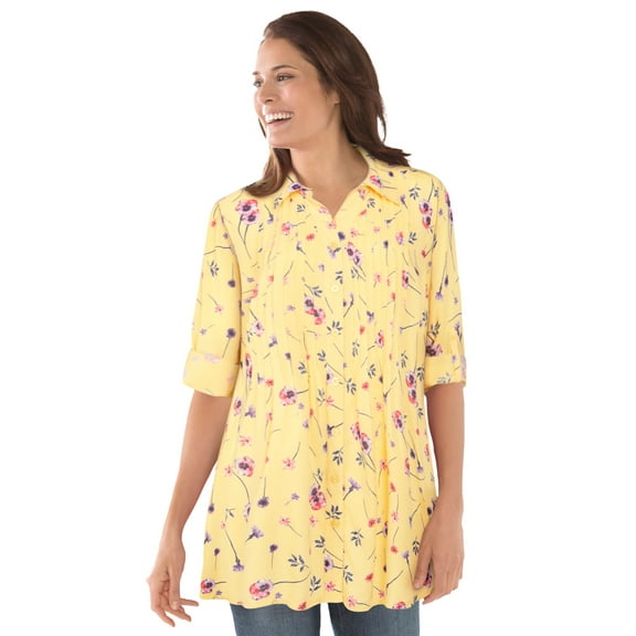 Woman Within Plus Size Rayon 7-Day Pintucked Tunic Blouse