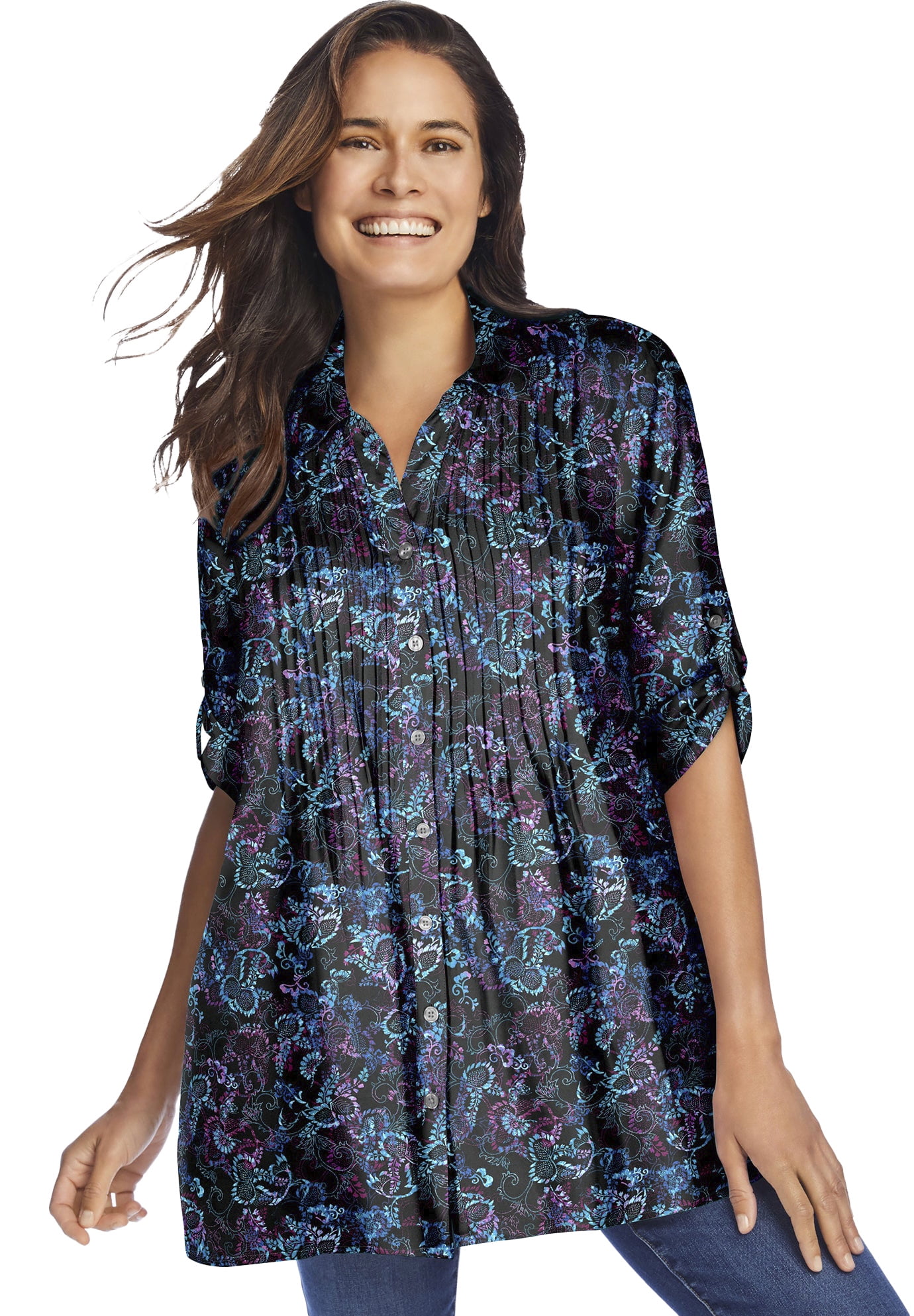 Woman Within Plus Size Rayon 7-Day Pintucked Tunic Blouse