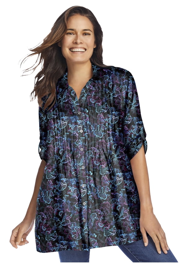 Plus Size Rayon Pintucked Effortless Tunic Blouse