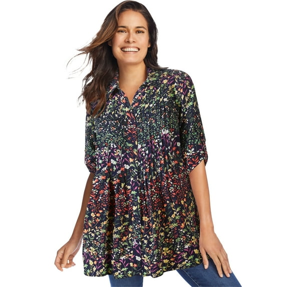 Woman Within Plus Size Rayon Pintucked Effortless Tunic Blouse