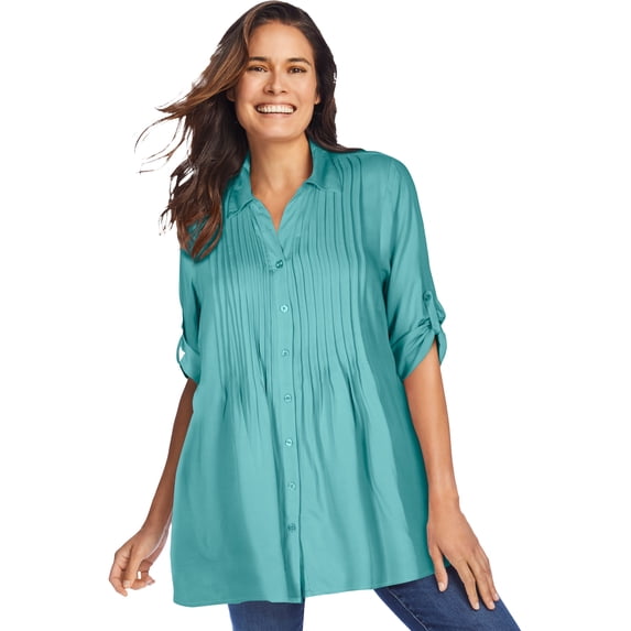 Woman Within Plus Size Rayon Pintucked Effortless Tunic Blouse