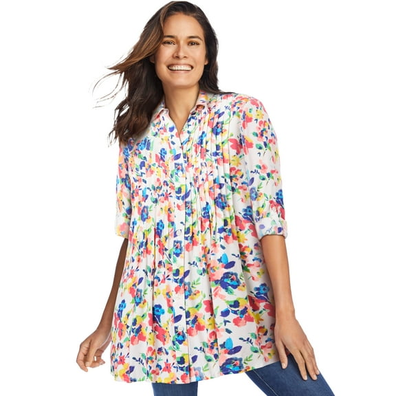 Woman Within Plus Size Rayon Pintucked Effortless Tunic Blouse