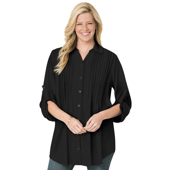 Woman Within Plus Size Rayon 7-Day Pintucked Tunic Blouse
