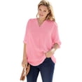 thumbnail image 1 of Woman Within Plus Size Rayon Three-Quarter Sleeve Effortless Tab-Front Blouse, 1 of 6