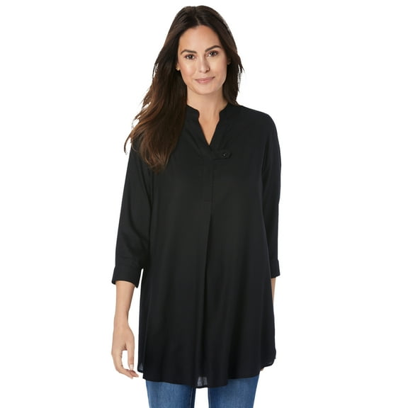 Woman Within Plus Size Rayon 7-Day Three-Quarter Sleeve Tab-Front Tunic