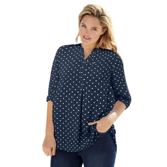 Woman Within Plus Size Rayon 7-Day Three-Quarter Sleeve Tab-Front Tunic
