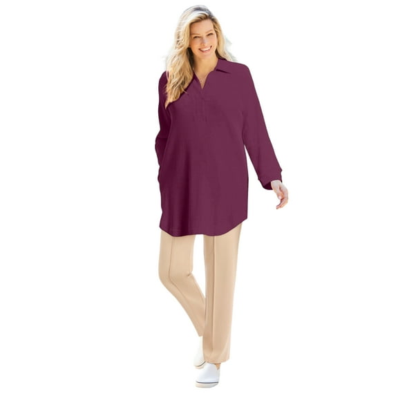 Woman Within Plus Size Relaxed Waffle-Thermal Tunic