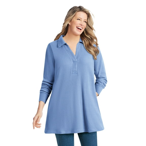 Woman Within Plus Size Relaxed Waffle-Thermal Tunic