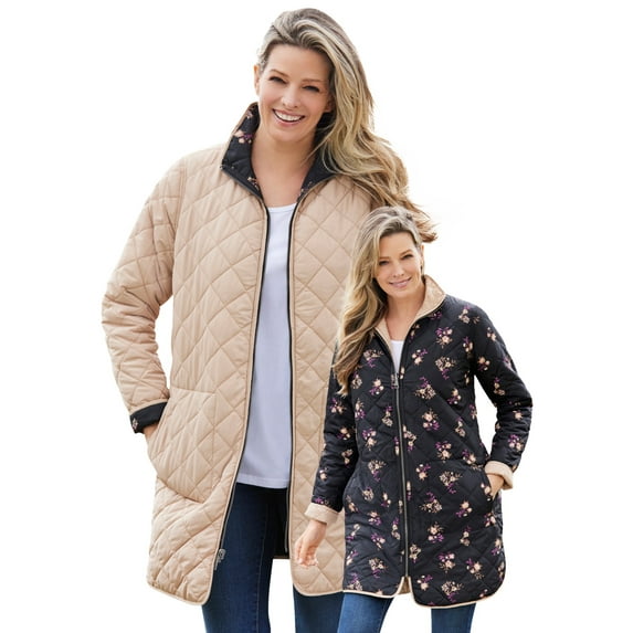 Woman Within Plus Size Reversible Quilted Barn Jacket