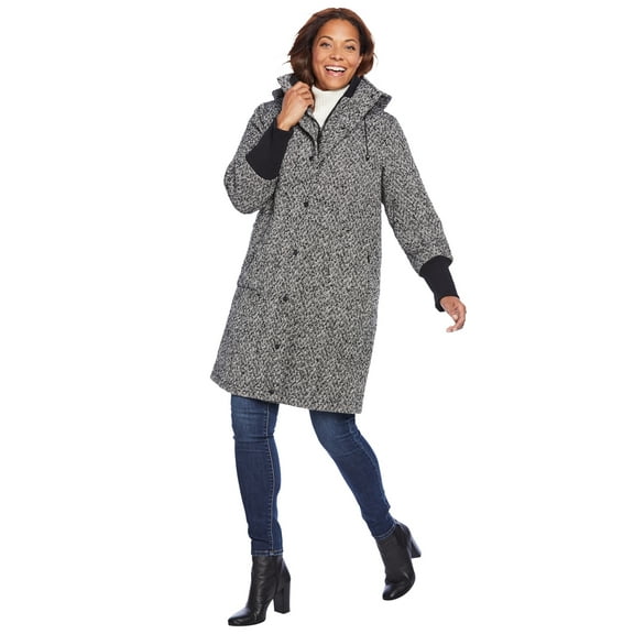 Woman Within Plus Size Rib-Knit Trim Wool Blend Coat