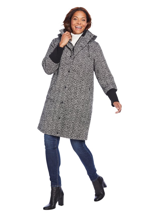 Rib-Knit Trim Wool Blend Coat