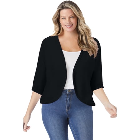 Woman Within Plus Size Rib Trim Cardigan Shrug Sweater