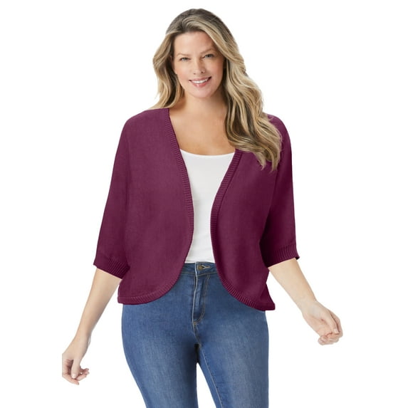 Woman Within Plus Size Rib Trim Cardigan Shrug Sweater