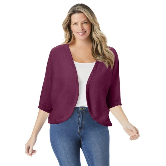 Woman Within Plus Size Rib Trim Cardigan Shrug Sweater