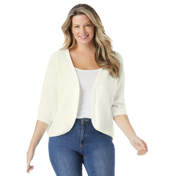 Woman Within Plus Size Rib Trim Cardigan Shrug Sweater