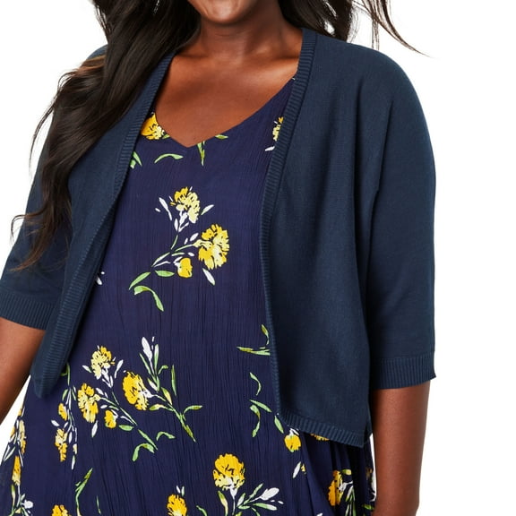 Woman Within Plus Size Rib Trim Cardigan Shrug Sweater