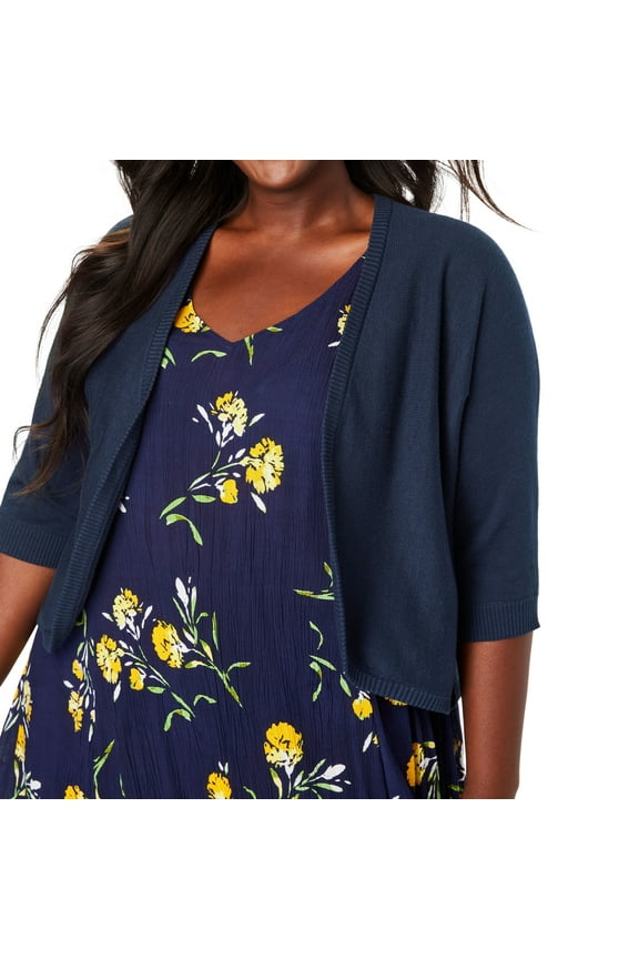 Plus Size Rib Trim Cardigan Shrug Sweater