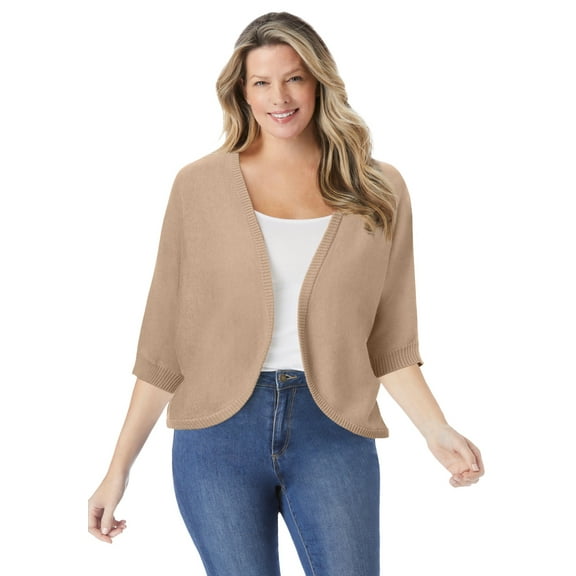 Woman Within Plus Size Rib Trim Cardigan Shrug Sweater