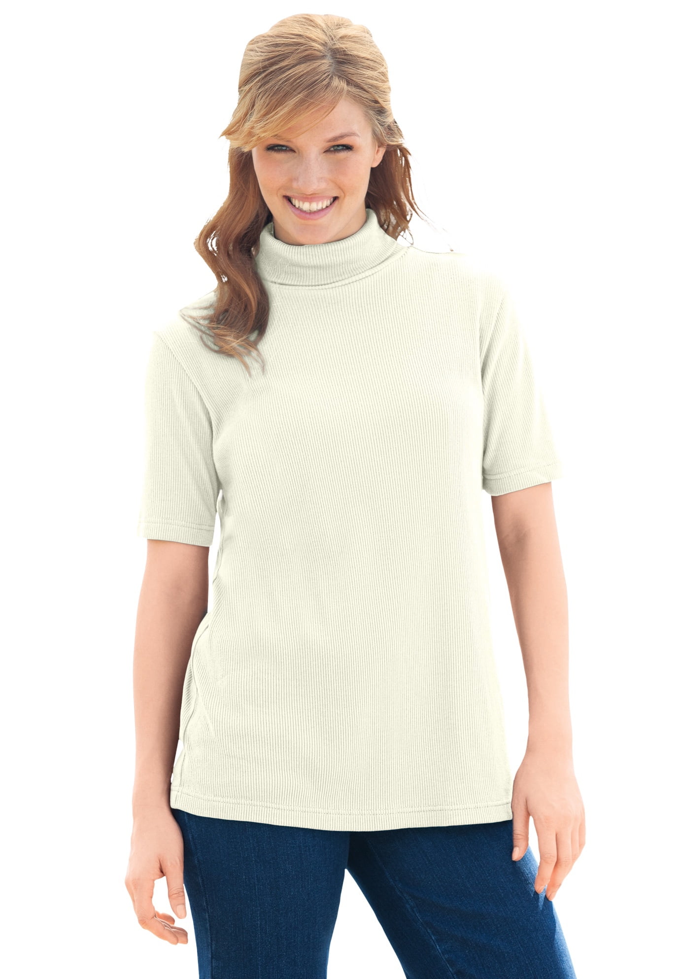 Woman Within Plus Size Ribbed Short Sleeve Turtleneck Shirt Woman Within Plus Size Ribbed Short Sleeve Turtleneck Shirt