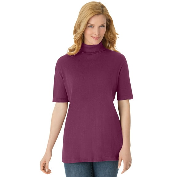Woman Within Plus Size Ribbed Short Sleeve Turtleneck