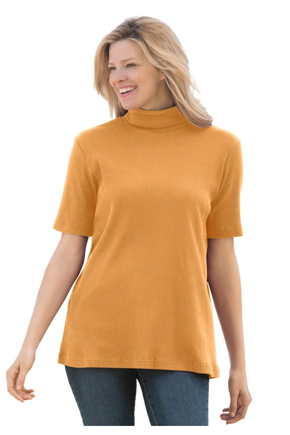 Plus Size Ribbed Short Sleeve Turtleneck
