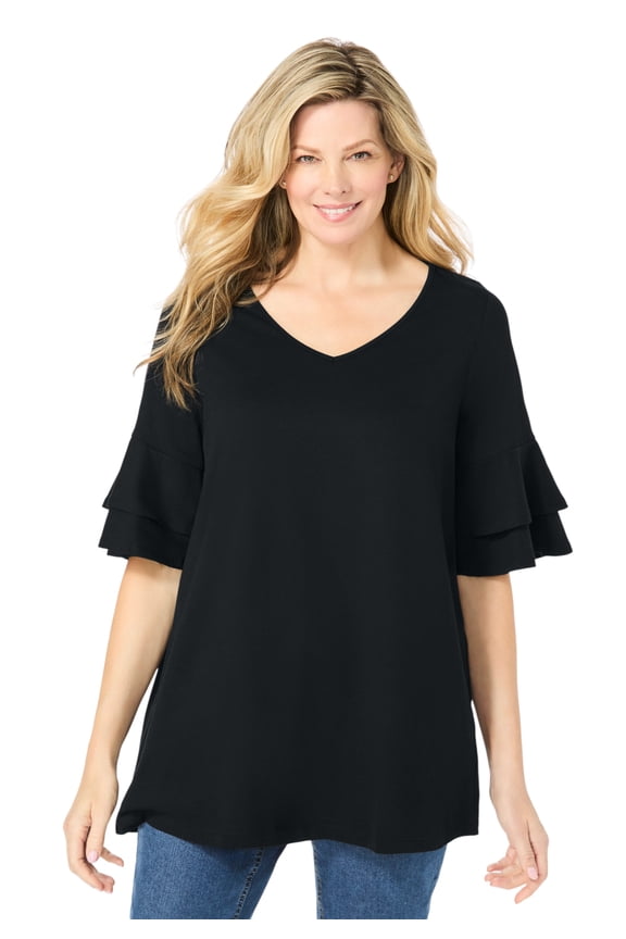 Plus Size Ruffled Elbow-Sleeve Tunic