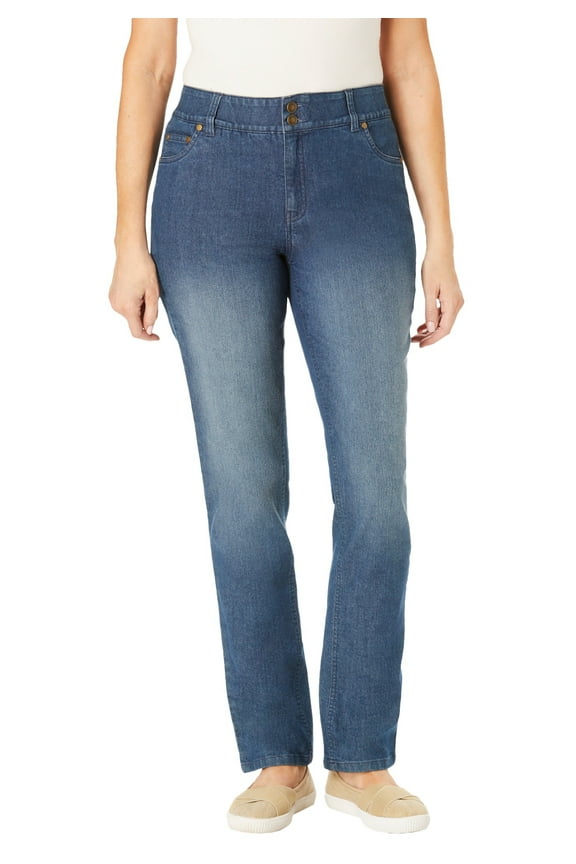 Plus Size Stretch Built-In Slimming Panel Straight Leg Jeans