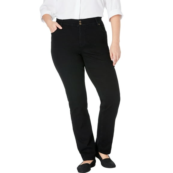 Woman Within Plus Size Secret Solutions; Tummy Smoothing Straight-Leg Stretch Denim Jeans