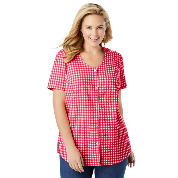Woman Within Plus Size Seersucker Baseball Shirt