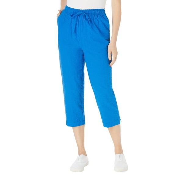 Woman Within Plus Size Seersucker Pull-On Elastic-Waist Capri Pants