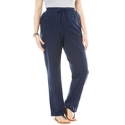 Woman Within Plus Size Petite Seersucker Pull-On Elastic-Waist Pants