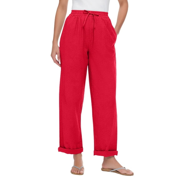 Woman Within Plus Size Petite Seersucker Pull-On Elastic-Waist Pants