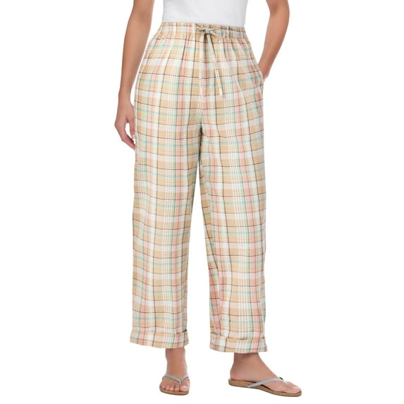 Woman Within Plus Size Seersucker Pull-On Elastic-Waist Pants