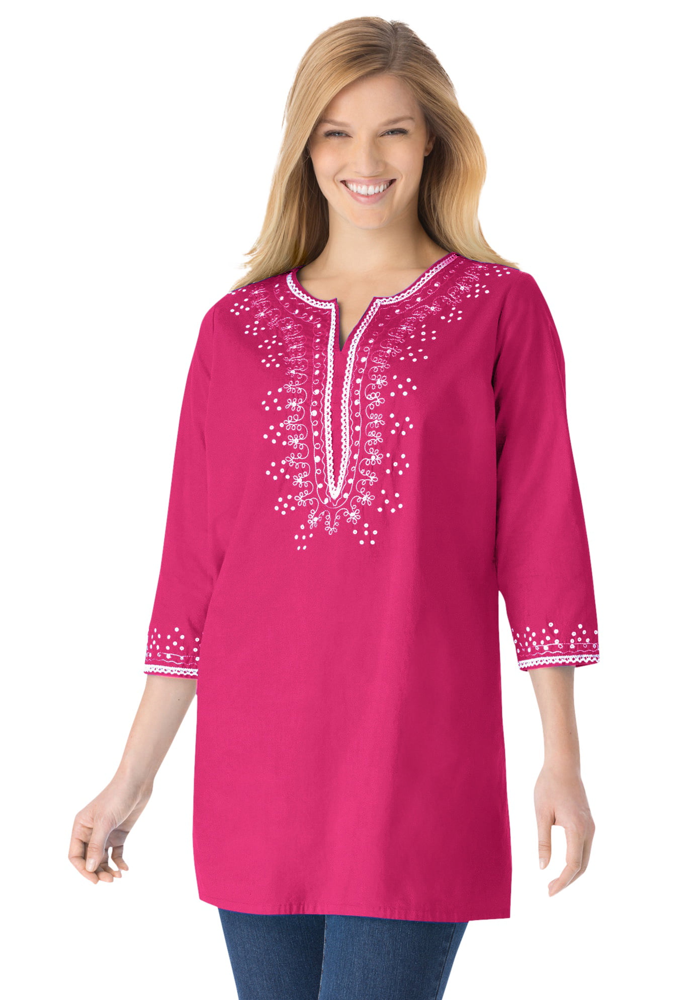 Woman Within Women's Plus Size Sequined Cotton Tunic Tunic