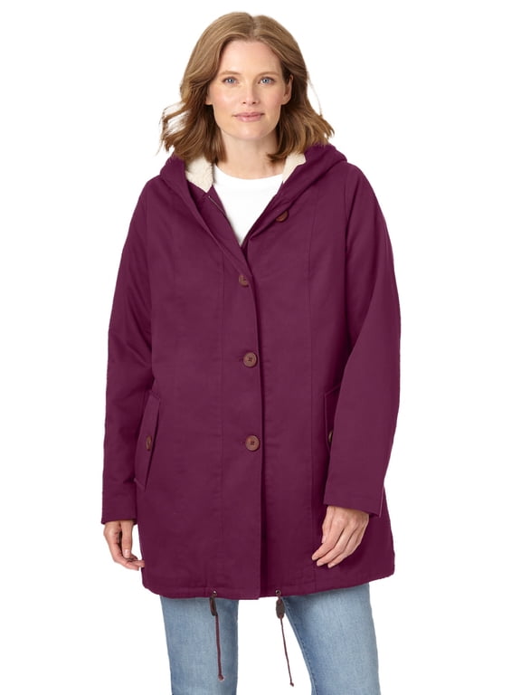 Plus Size Sherpa-Lined Hooded Parka