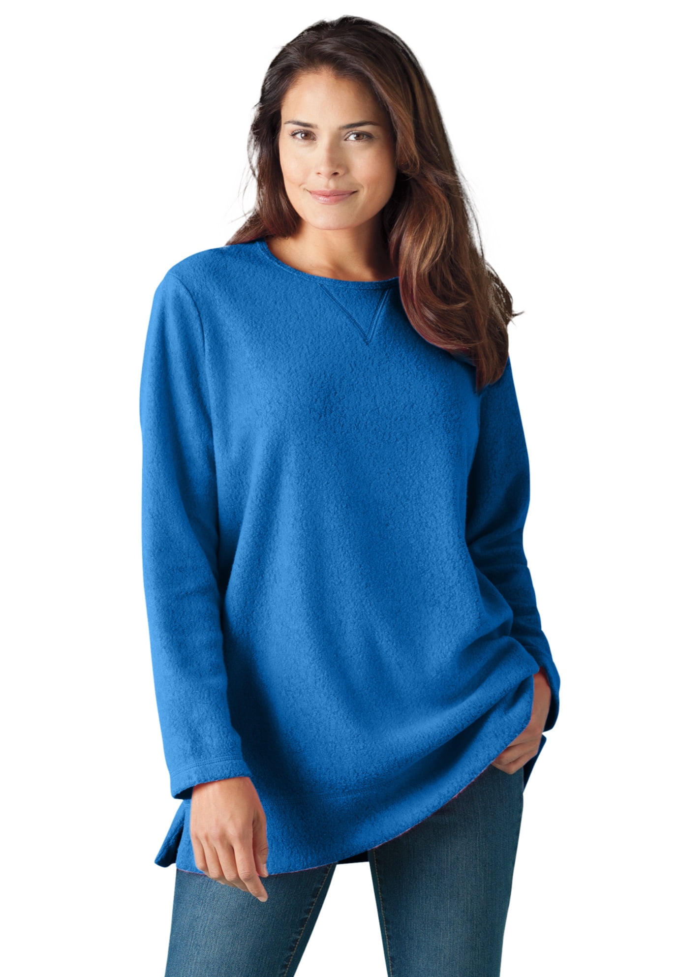 Woman within sherpa sweatshirt sale