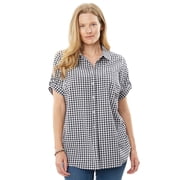 Woman Within Plus Size Petite Short-Sleeve Button-Down Cotton Seersucker Shirt
