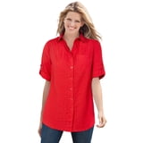 Sticker Plus Button Woman Within Plus Size Petite Short-Sleeve Button-Down Cotton ...