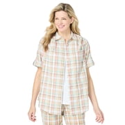Woman Within Plus Size Petite Short-Sleeve Button-Down Cotton Seersucker Shirt