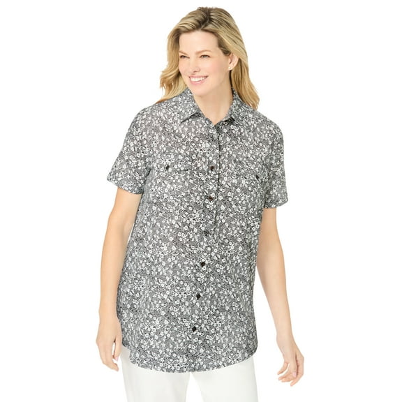 Woman Within Plus Size Short-Sleeve Cotton Campshirt