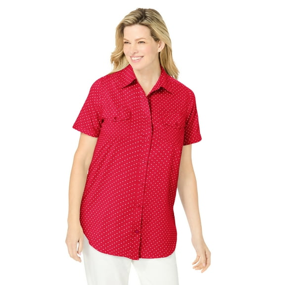 Woman Within Plus Size Short-Sleeve Cotton Campshirt