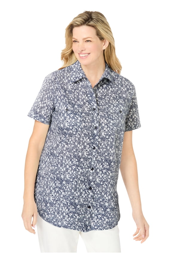 Plus Size Relaxed Fit Cotton Camp Shirt